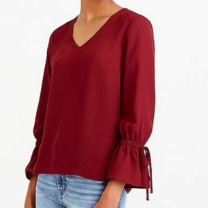 J.Crew Mercantile burgundy bow-sleeve V-neck blouse